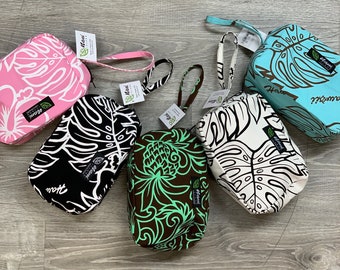 Neceser para mujer con cremallera/Lona de algodón/Bolso/Monedero/Bolso para accesorios/Estampado hawaiano/Hecho en Hawái/Monstera/Piña/Verano/MC006