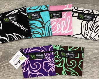 Floral print case with zipper/Original Hawaiian Print/cotton canvas/zipper purse/coin/accessory/cosmetic/card case/washable/Summer/MC001