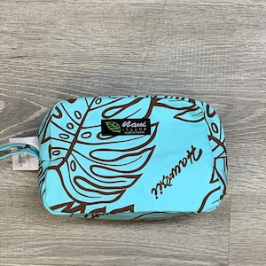 Women's Cosmetic bag with zipper/cotton canvas/Pouch/Purse/Accessory bag/Hawaiian Print/made in Hawaii/Monstera/Pineapple/Summer/MC006 Monstera Teal