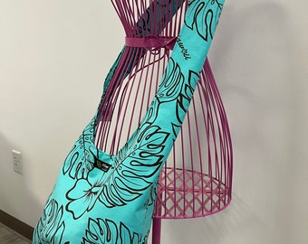 Bolso bandolera para mujer con velcro, bandolera, estampado hawaiano, hecho en Hawái, bolsos para bebé, diseño Monstera, verano, MC704