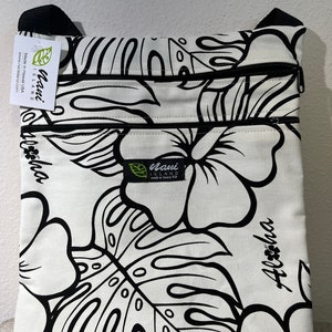 Hawaii Crossbody bags,Cotton canvas,Cross body bag with pockets,Shoulder bags,Hawaiian print,Made in Hawaii,Monstera,Summer,MC909 Cream