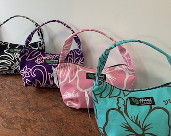 shoulder bag/cotton canvas/women's handbag/women's purse bag/made in hawaii/gift for her/floral print/hawaiian bag/cosmetic bag/Summer/MC604