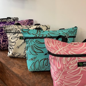 Hawaiian Print Medium Size Shoulder Tote Bag with zipper closure canvas cotton/women&#39;s bag/handbag for woman/made in Hawaii/under 30/MC825-1