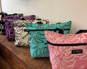 Hawaiian Print Medium Size Shoulder Tote Bag with zipper closure canvas cotton/women's bag/handbag for woman/made in Hawaii/under 30/MC825-1