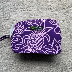 Women's Cosmetic bag with zipper/cotton canvas/Pouch/Purse/Accessory bag/Hawaiian Print/made in Hawaii/Monstera/Pineapple/Summer/MC006 Pineapple Purple