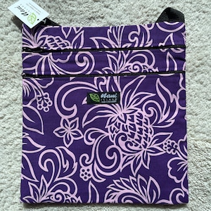 Hawaii Crossbody Taschen, Baumwollcanvas, Crossbody Tasche mit Taschen, Schultertasche,Hawaii Druck,Made in Hawaii,Monstera Design,Summer.909 Purple