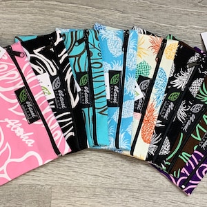 Hawaiian Print Cosmetic Pouch with zipper cotton canvas/mask case/coin purse/accessory/zipper pouch/washable/made in Hawaii/Summr/MC002-1
