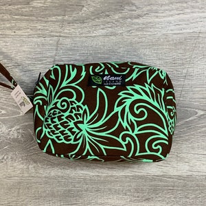 Women's Cosmetic bag with zipper/cotton canvas/Pouch/Purse/Accessory bag/Hawaiian Print/made in Hawaii/Monstera/Pineapple/Summer/MC006 Pineapple L Brown