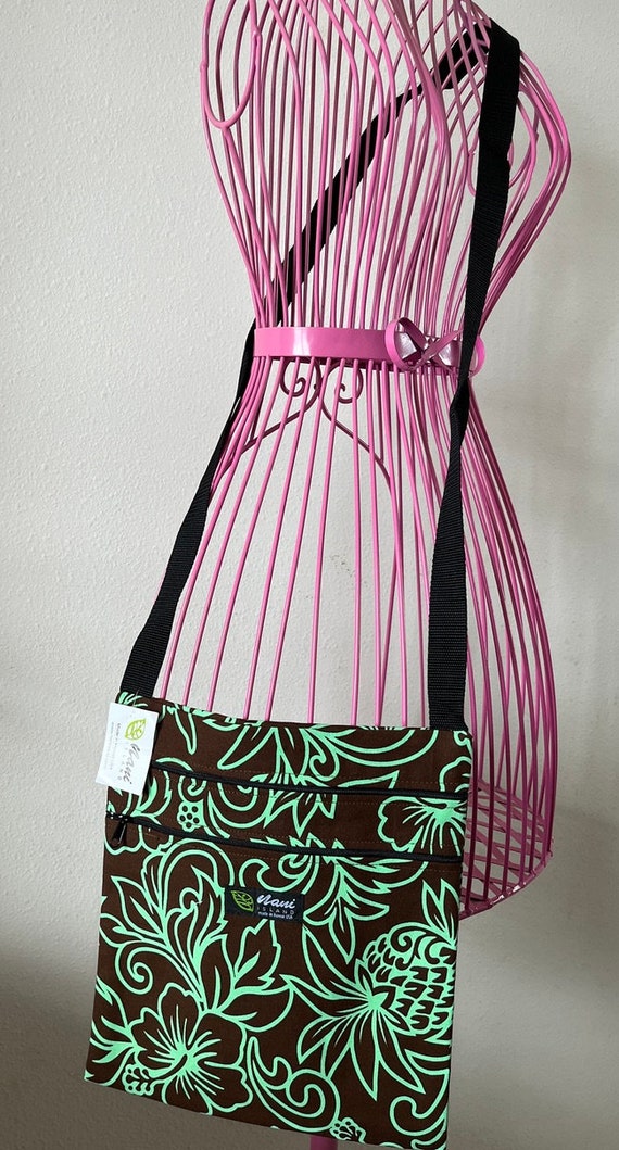 Hawaii Crossbody Bags cotton Canvas cross Body Bag With Pockets shoulder Bags hawaiian Print made in Hawaii monstera summer mc909 Brown Etsy