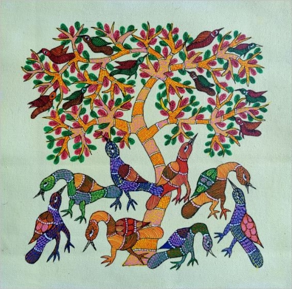 Hand made Gond Painting Gond Art on Canvas with Tree of Life Etsy