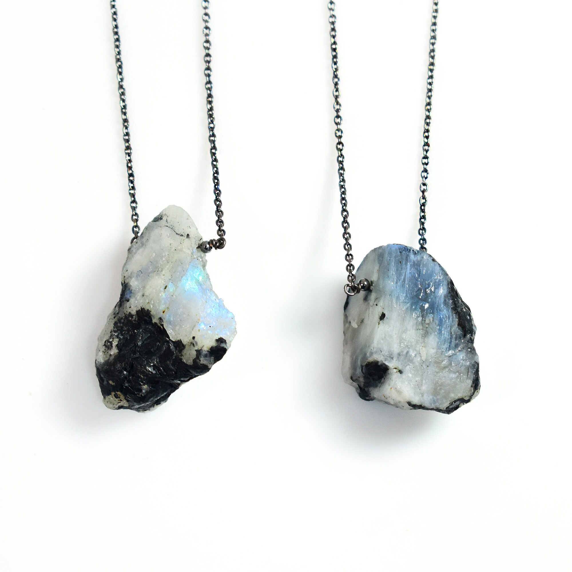 Raw Moonstone Necklace Crystal Necklace Rainbow Moonstone Etsy