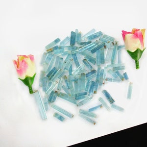 Raw Blue Aquamarine Pencil Crystal Gemstone | Natural Rough Genuine Blue Aquamarine Lot | Rough Rocks | Moss Aquamarine , Raw Stone points