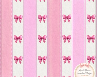 Pink Coquette Bow Stripe Seamless Digital Paper Pattern Download