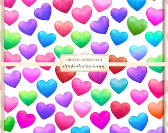 Puffy Watercolor Hearts Seamless Pattern – Valentine's Day Digital Paper (12x12 PNG)