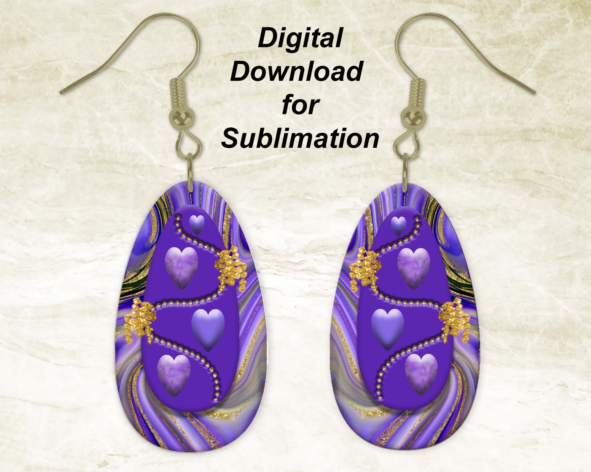 Red Gold Foil Heart Earring Sublimation Blanks