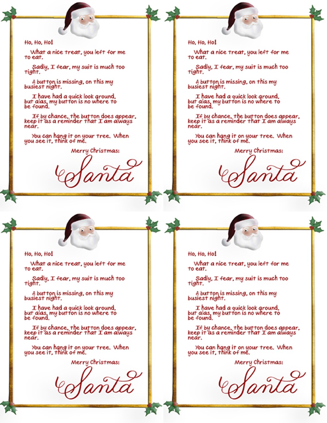 Printable Card for Santa Button Digital Download Santa - Etsy