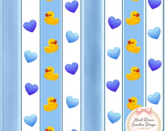 Rubber Duck Seamless Pattern – Blue Stripe Baby Boy Digital Paper