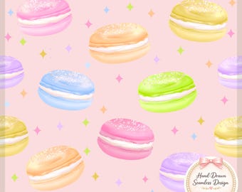 Pastel Macaron Seamless Pattern – Sweet Dessert Digital Paper – Valentine Candy Design – Fabric & Sublimation File