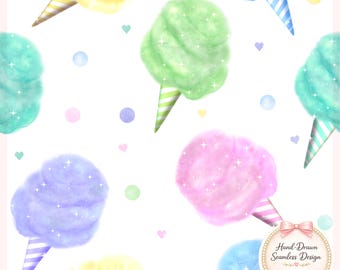Seamless Cotton Candy Digital Pattern, Pastel Carnival Treat Repeat