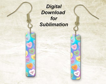 Candy Heart Bar Earring Sublimation Design-Bar Earring Design-DIgital Design Download-Sublimation Earring Design