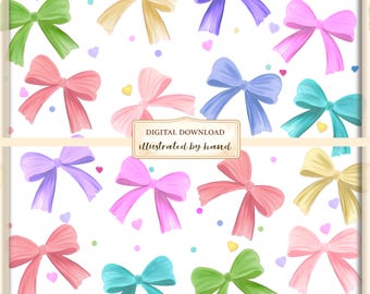Pastel Bows and Hearts Seamless Pattern – Valentine's Day Digital Paper (12x12 PNG)