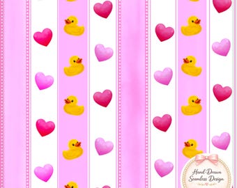 Rubber Duck Seamless Pattern – Pink Girl Baby Stripe