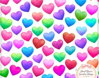 Puffy Watercolor Hearts Seamless Pattern – Valentine's Day Digital Paper (12x12 PNG)