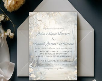 Soft Botanical Wedding Invitation – Elegant Nature-Inspired Canva Template - 5x7 Invitation Download
