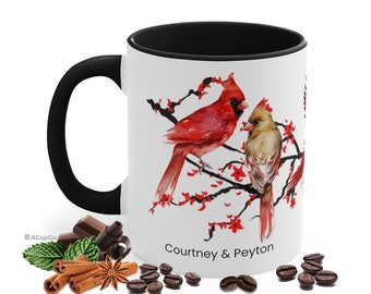 Cardinal Coffee Cup, Bird Gift, Select 11oz Ceramic Mug Color, Personalized Name