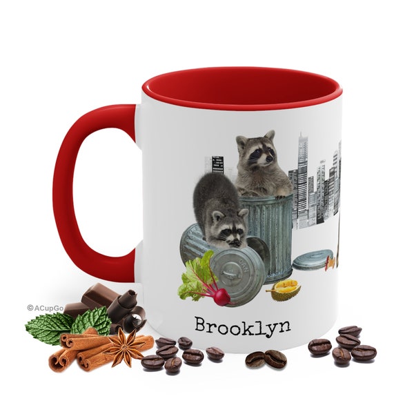 Raccoon Coffee Cup, Select 11oz Ceramic Mug Color, Personalized Name