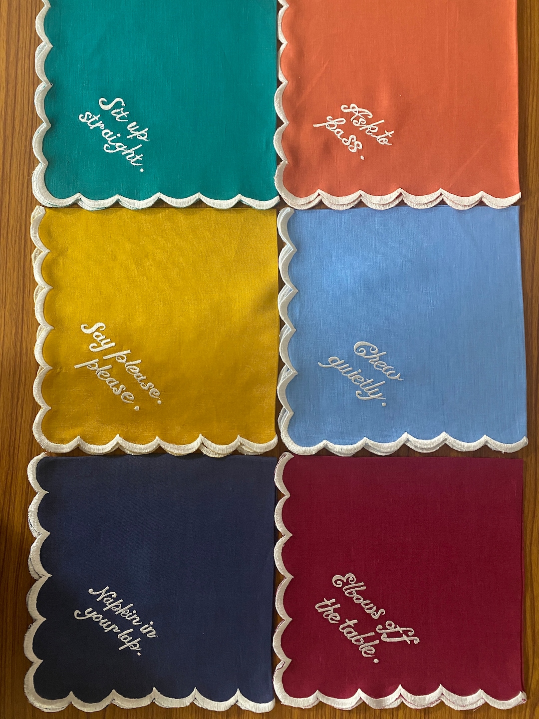 Mix and Match Pure Linen Napkins With Embroidery Scallops, Wedding