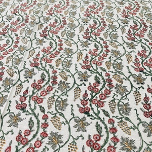 Coral Pink, Hunter Green Indian Hand Block Floral Printed Tablecloth, Cotton Cloth Table Cover And Linen Set, Wedding Farmhouse Party Home image 7