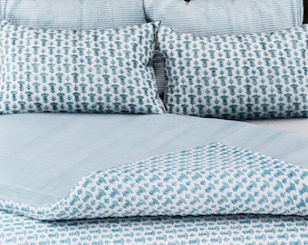 Fabricrush Block Print Bettbezug - Weicher, waschbarer Bettbezug-Set mit 3 Teilen, 1 Bettbezug und 2 bedruckten Sham-Bezügen, Ohne Tröster