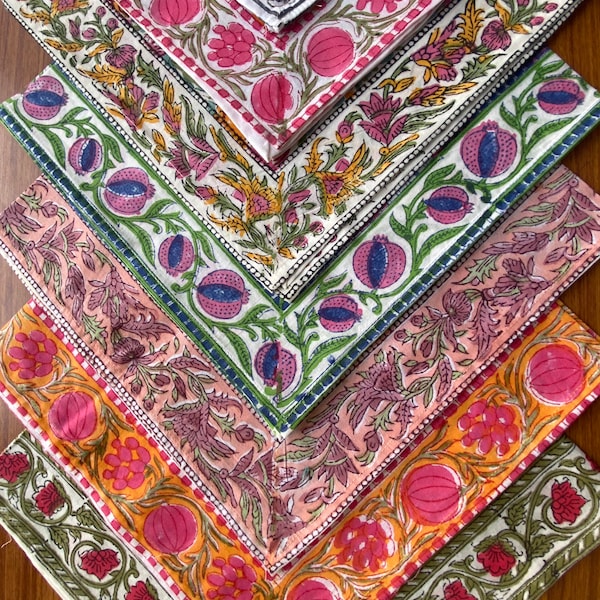 Mix and Match BOHO Indian Hand Block Printed Cotton Cloth Dinner Napkins Set of 4,6,12,24,48 Wedding Event Party Home Restaurant Picnic Gift