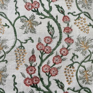 Coral Pink, Hunter Green Floral Design Indian Hand Block Printed Cotton