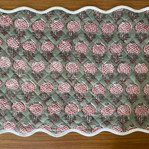 Table Mats, Sage Green and Cherry Red Table Mat, Quilted Mats, India Block Print, Cotton Fabric, Cotton Mats, Housewarming Gift, Table Decor