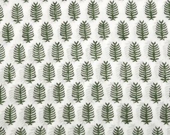 Juniper Green Indian Hand Block Leaf Print 100% Cotton Cloth, Eco-friendly, Fabric by the yard, Women's clothing Curtain Pillow Cushion Bags