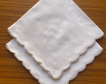 Servilletas festoneadas con bordado de lino puro blanco para fiestas en el hogar, eventos de boda, granja, dama de honor, bautismo, cumpleaños, decoración de la habitación de la escuela, regalos