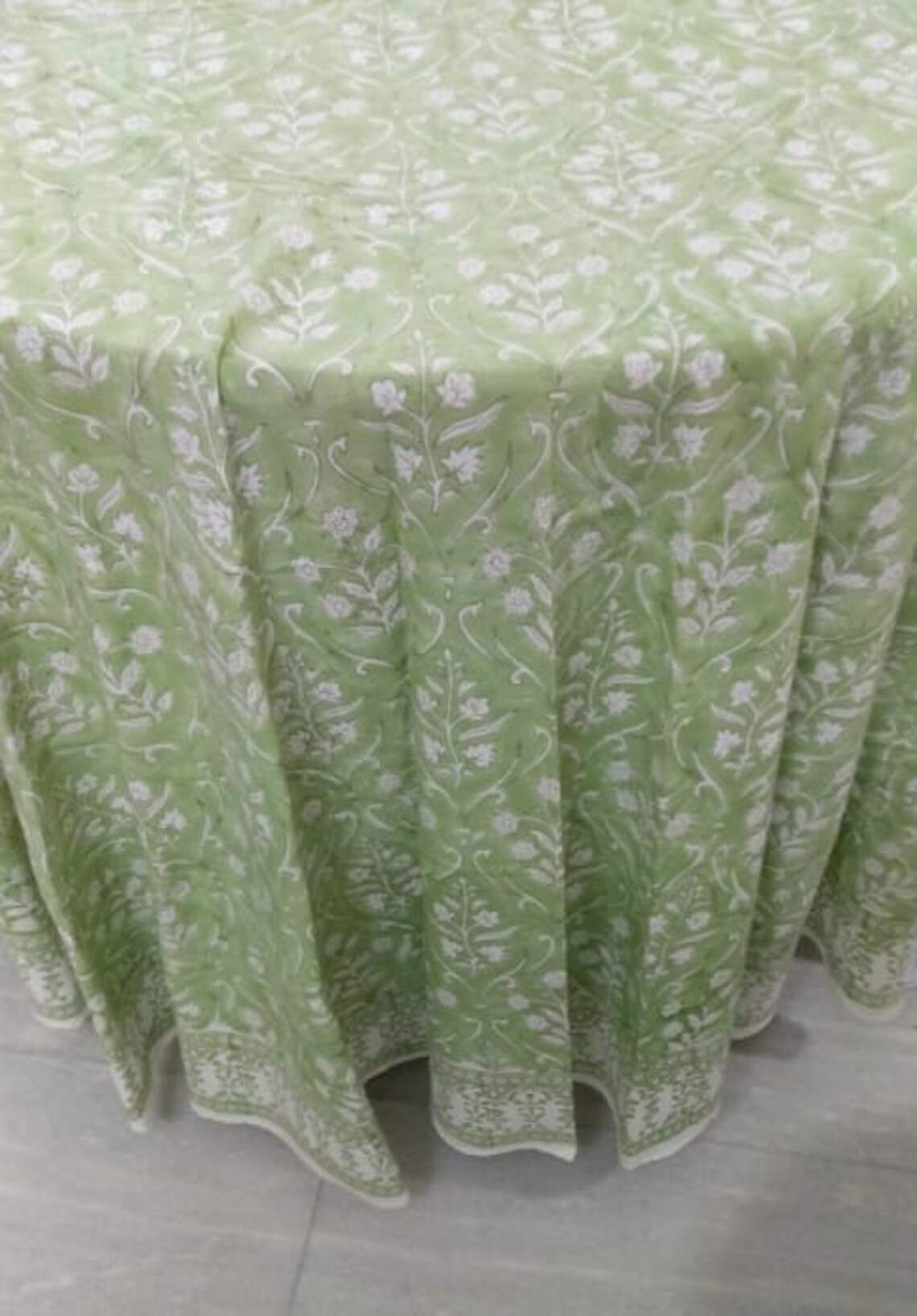 Sage Green Round Tablecloth Indian Block Print Floral 100 Etsy