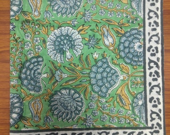 Espárragos verdes, fuerza aérea azul indio floral bloque de mano impreso servilletas de tela de algodón tamaño 20x20" conjunto de 4,6,12,24 decoración del hogar del evento de boda