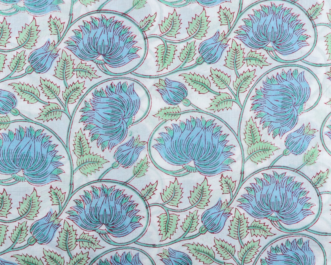 Floral Blue 100 Cotton Quilting Fabric by the yard Quilt Etsy