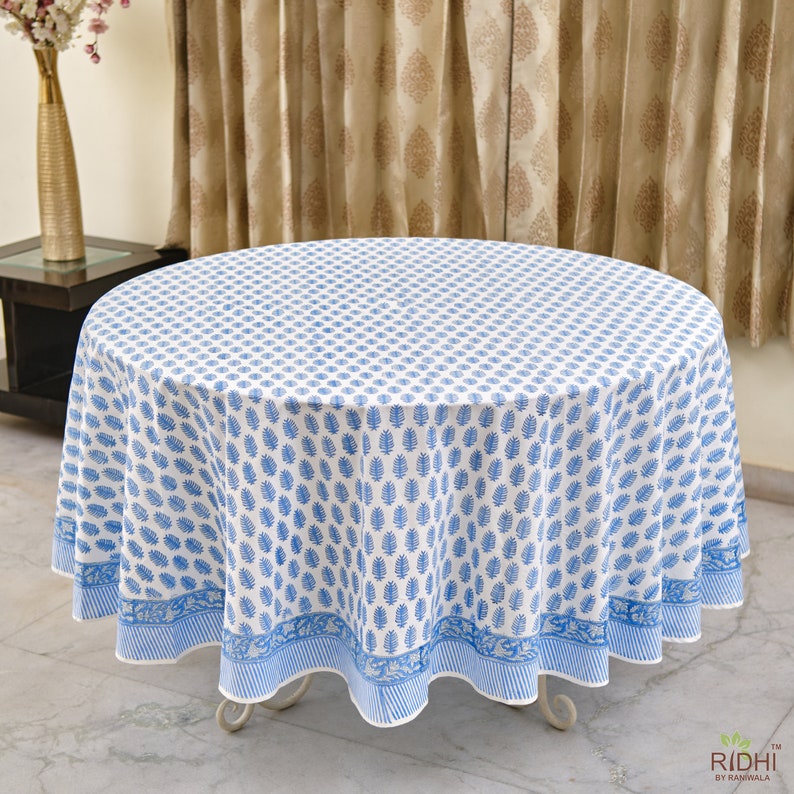 Round Tablecloth, Indian Floral Hand Block Printed Table Cover, Table Linen, Dining Table Decor for Wedding Home, 60, 90, 110, 120, 132 image 3