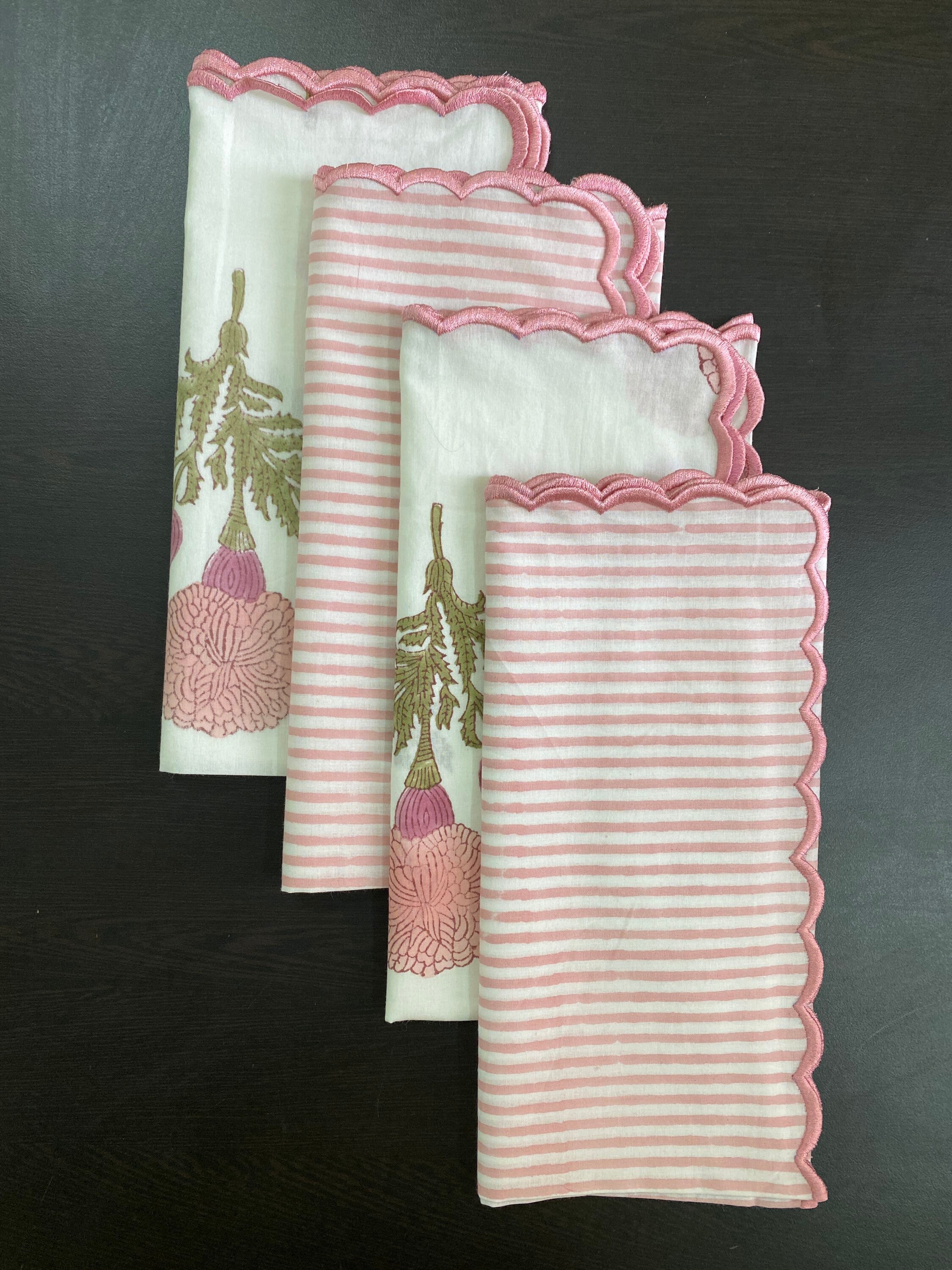 Peach Punch Pink Olive Green Cotton Napkins Cloth Napkins Etsy