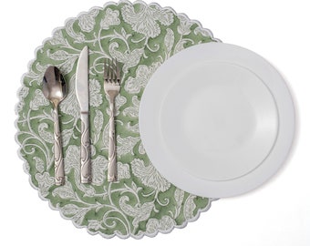 Mats, Sage Grün und Off White Indische Blumenmuster Baumwolle Tuch Bestickt Tischsets Hochzeit Events Home Party Bauernhaus Restaurant Geschenk