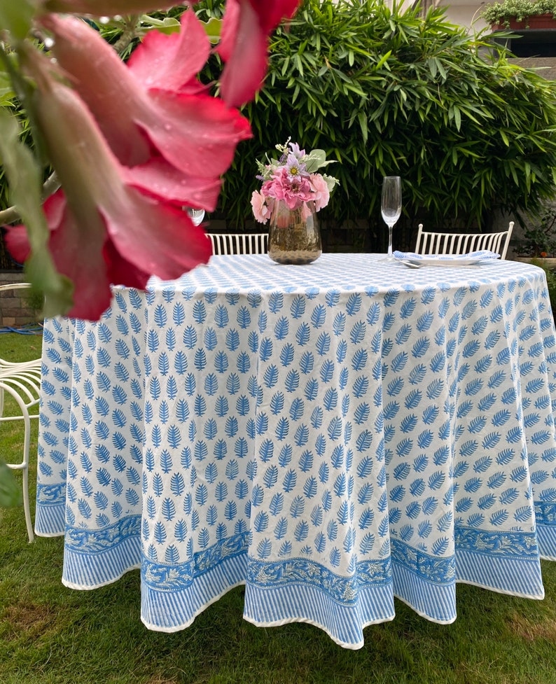 Round Tablecloth, Indian Floral Hand Block Printed Table Cover, Table Linen, Dining Table Decor for Wedding Home, 60, 90, 110, 120, 132 image 5