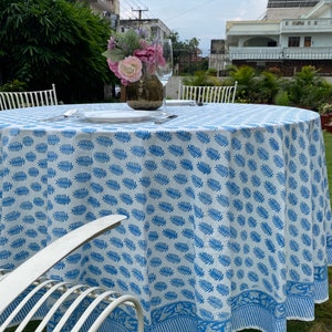 Round Tablecloth, Indian Floral Hand Block Printed Table Cover, Table Linen, Dining Table Decor for Wedding Home, 60, 90, 110, 120, 132 image 8