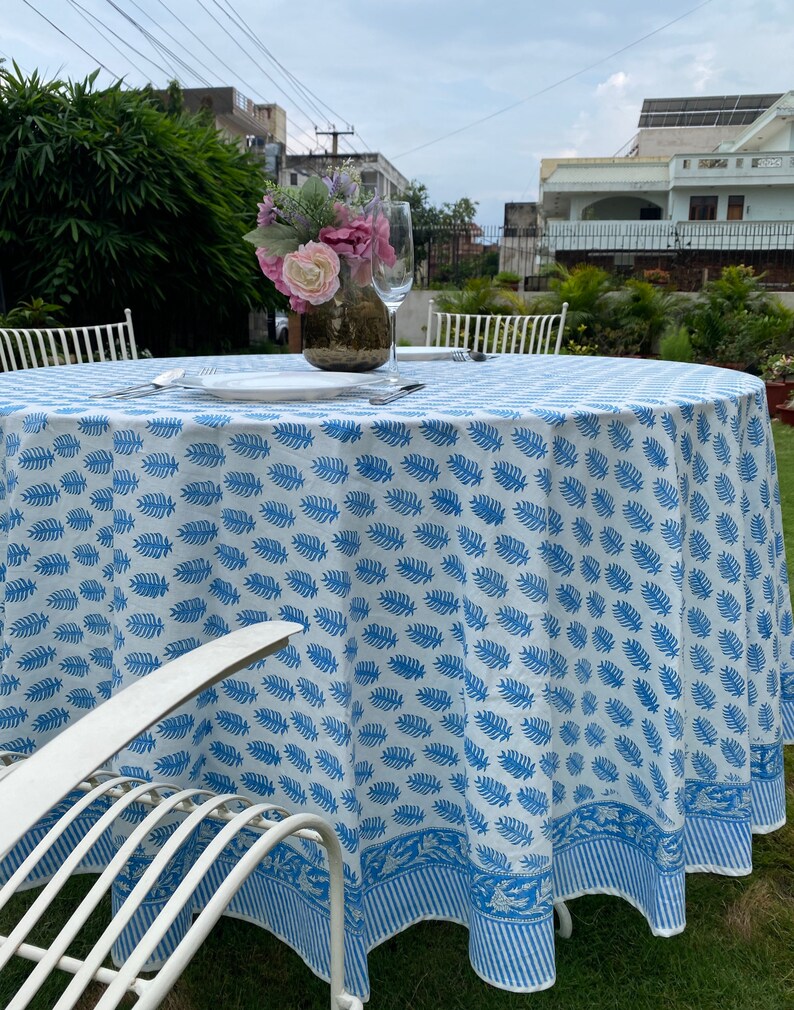 Round Tablecloth, Indian Floral Hand Block Printed Table Cover, Table Linen, Dining Table Decor for Wedding Home, 60, 90, 110, 120, 132 image 8