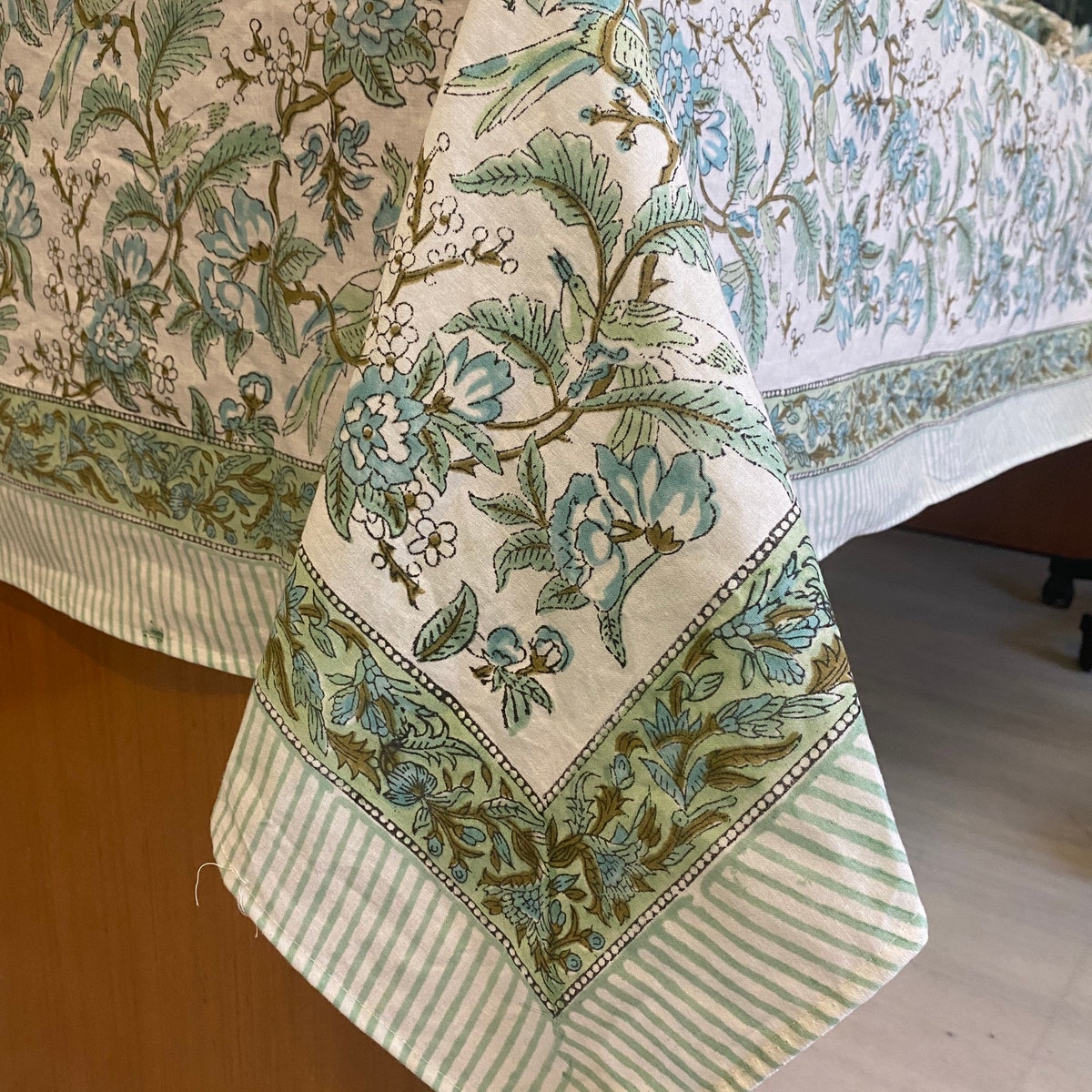 Hand Block Printed Floral Tablecloth