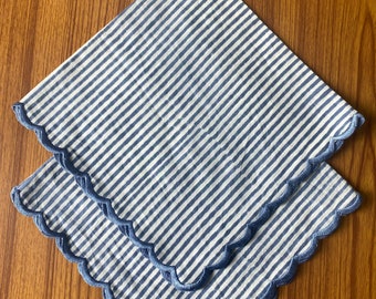 Blue or Punch Pink Stripes Indian Hand Block Printed Cotton Cloth Napkins, Wedding Home House Event Farmhouse, 9X9"-Cocktail 20X20"-Dinner