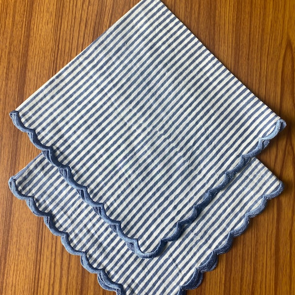 Blue or Punch Pink Stripes Indian Hand Block Printed Cotton Cloth Napkins, Wedding Home House Event Farmhouse, 9X9"-Cocktail 20X20"-Dinner